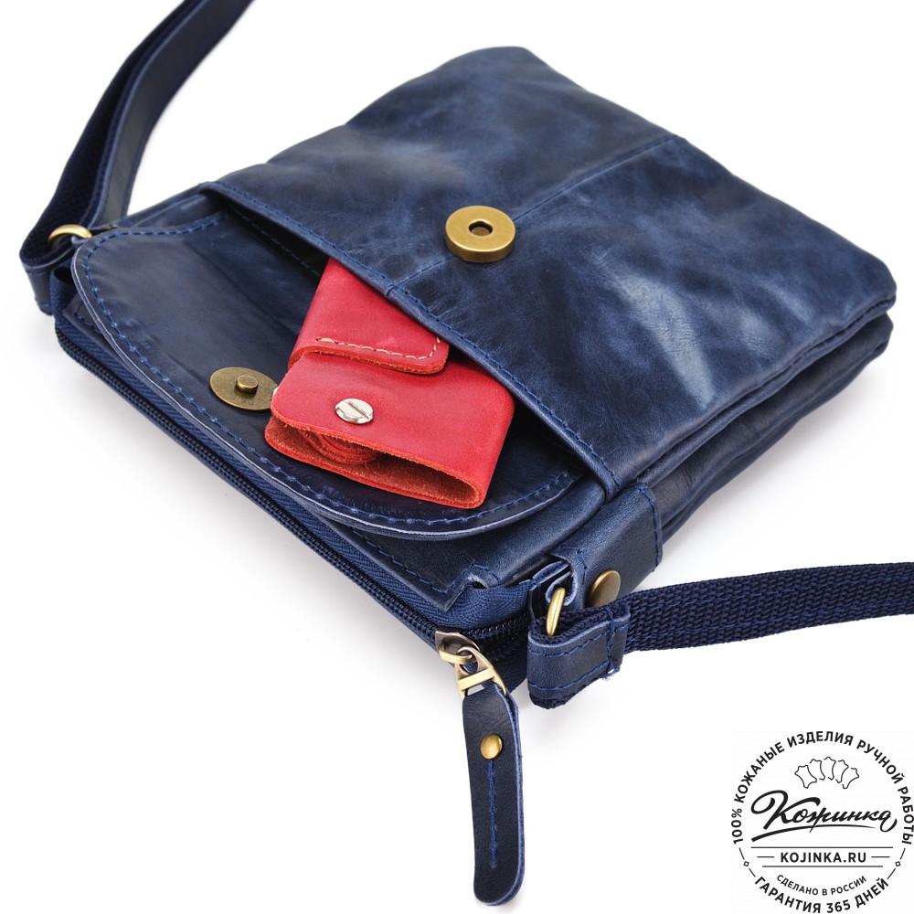 Кожаная сумка "Вуди" (синий антик)